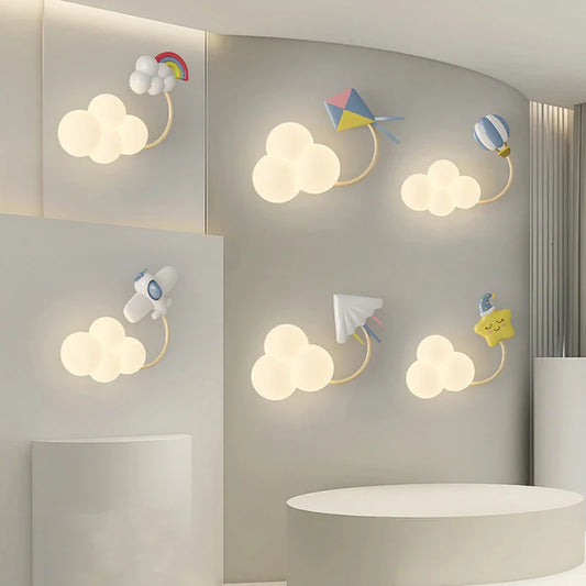 Skorter | CartoonAirplane - Children's Room Wall Lamp with Stars, Rainbow and Airplane Design