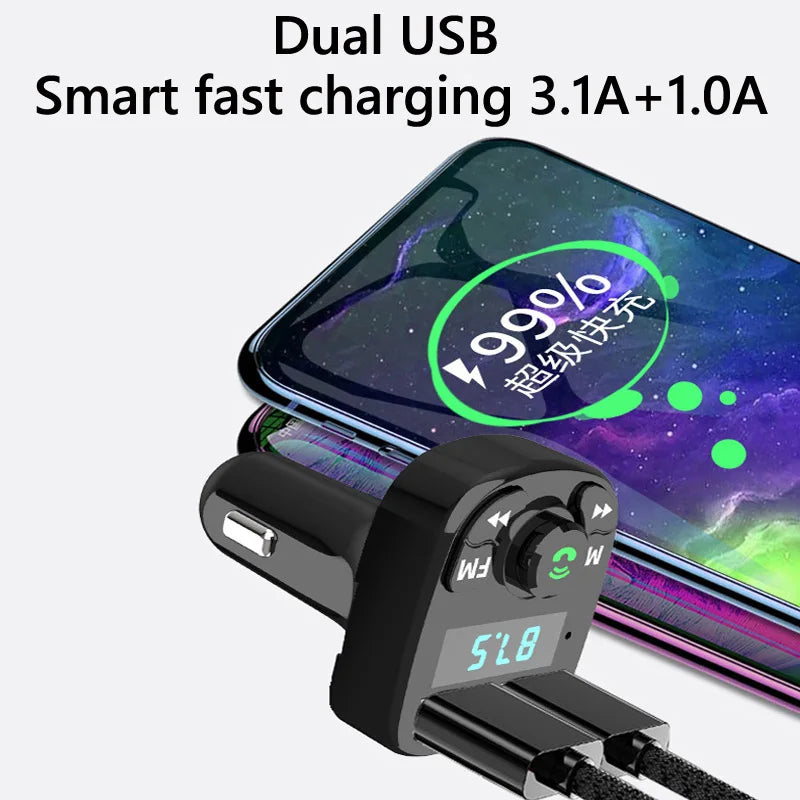 Skorter | Bluetooth 5.0 Car FM Transmitter with MP3 Player, USB Charger, and Hands Calling