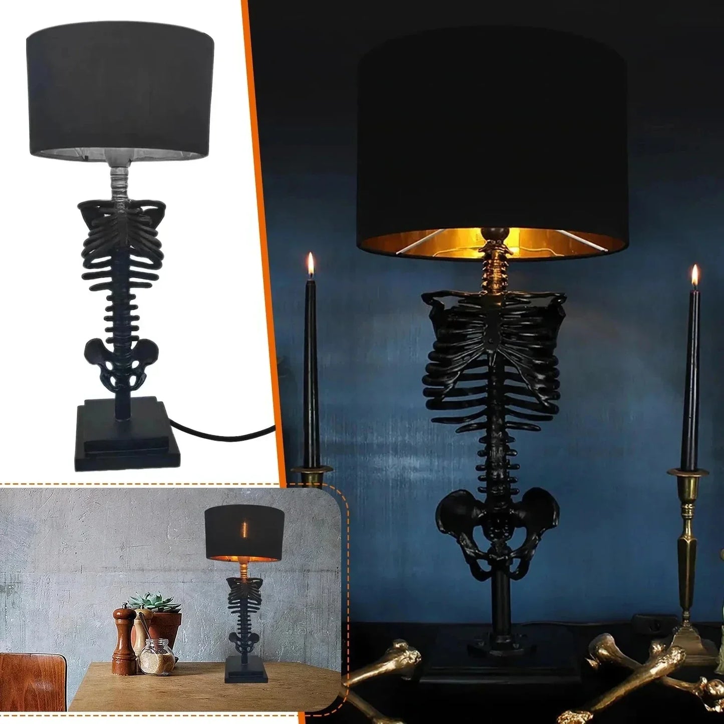 Skorter | Skull Table Lamp Skeleton Horror 3D Statue Creative Party Ornament Prop Halloween Decoration Atmosphere Lamp Night Light