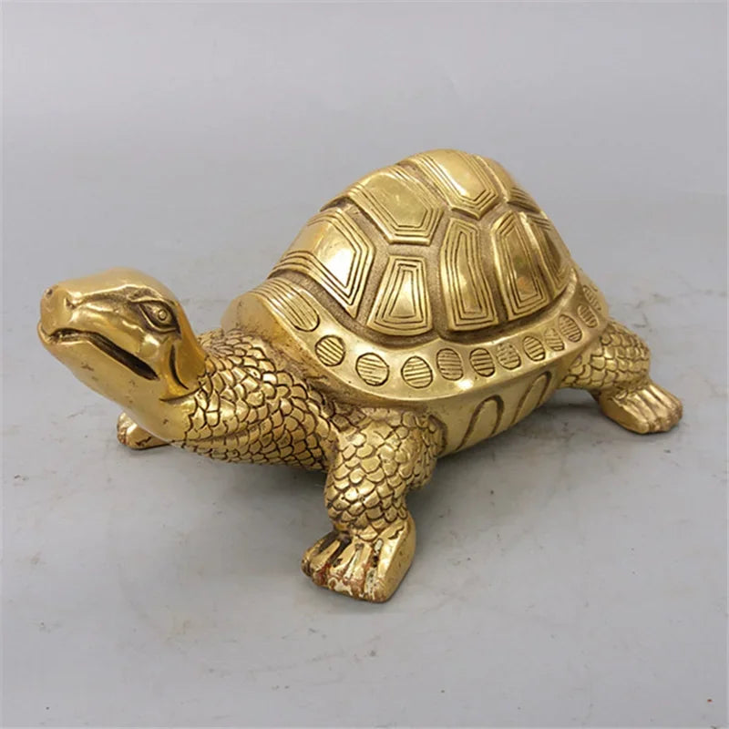 Skorter | Brass Feng Shui Turtle Statue Lucky Animal Sculpture for Longevity Home Office Decoration Figurine Gift Study Ornament