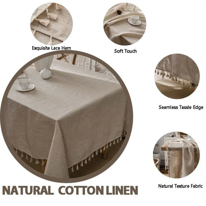 Skorter | 2023 Cotton-Linen Tablecloth with Tassels, Rectangular Tablecloth for Dining Table, Coffee-Tea Tablecloths, Wedding Easter Decoration