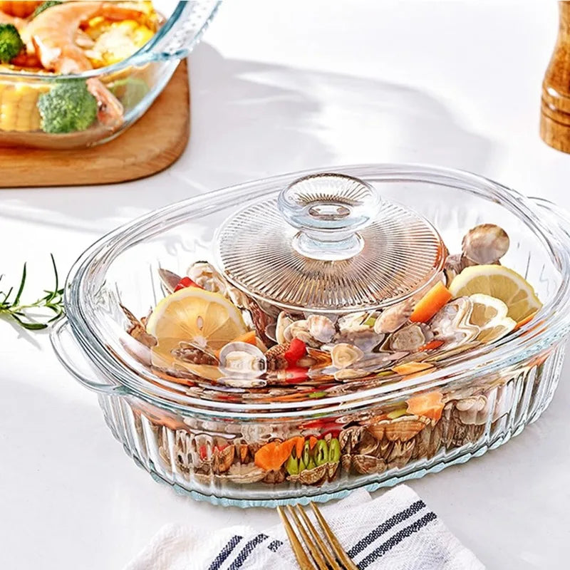 Skorter | 4-piece Glass Bakeware Set with 2 Bakeware Dishes with Glass Lids, 1.9 Qt and 3 Qt