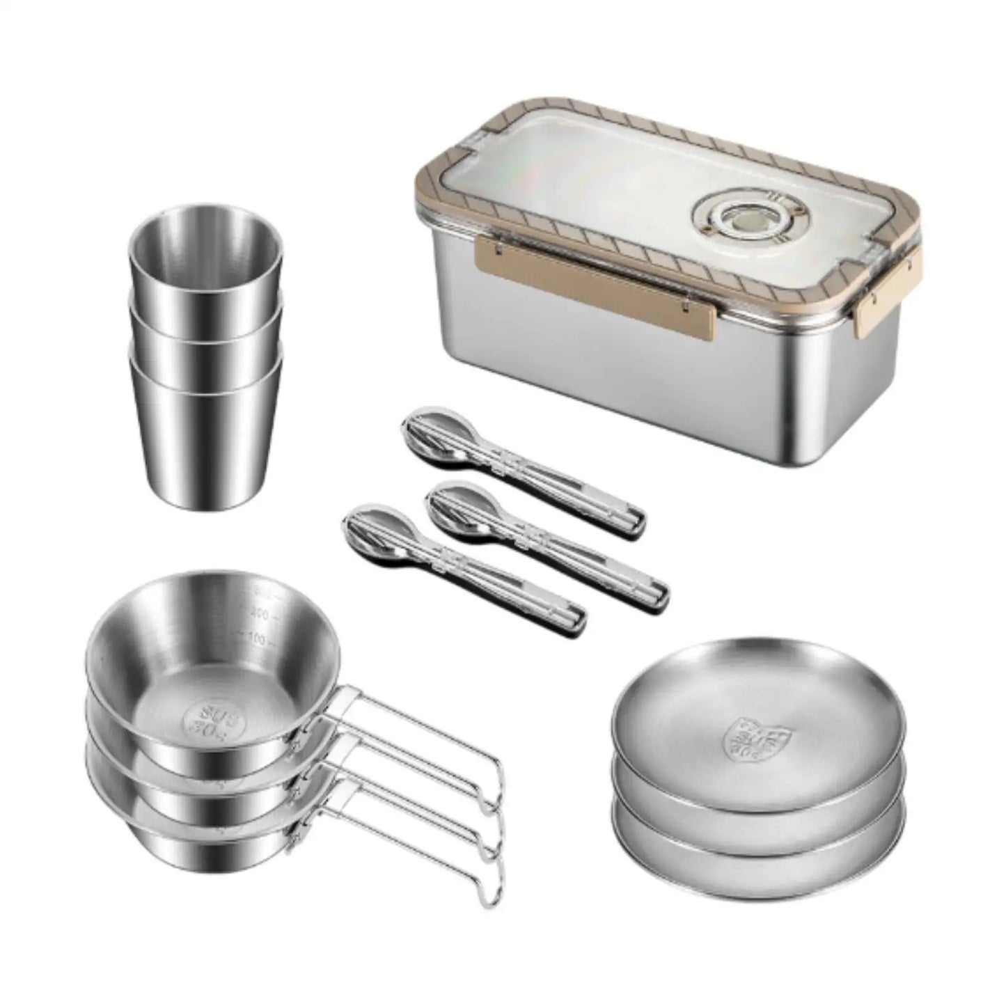 Skorter | Camping Messware Kit Stainless Steel Dinnerware with Storage Box – CampSet