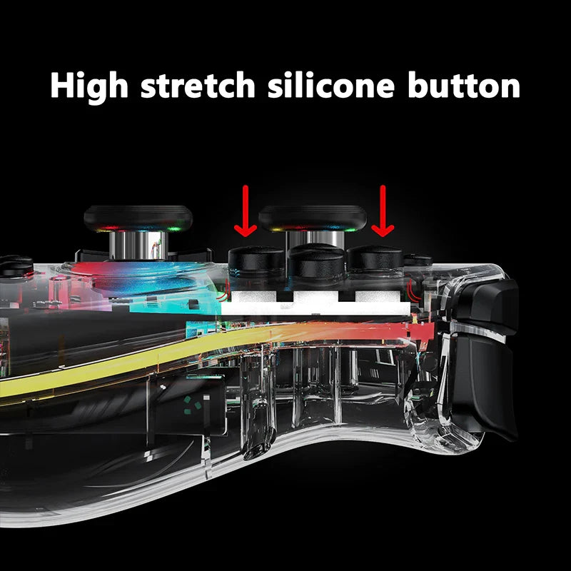 Skorter | Transparent Wireless Joypad with 8-Color LED - Turbo Function and Joystick Controller Switch/NS OLED Lite