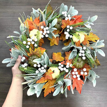 Skorter | AutumnPumpkin Autumn Wreath with Maple Leaves and Pumpkins – Front Door Decoration