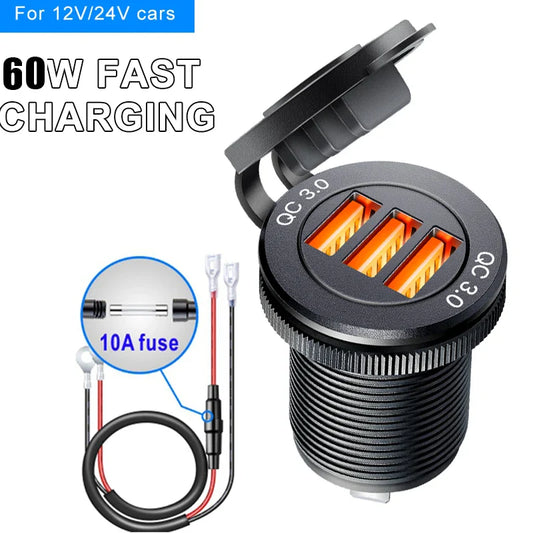 Skorter | 60W USB Socket Car Charger - Quick Charge PD 3.0