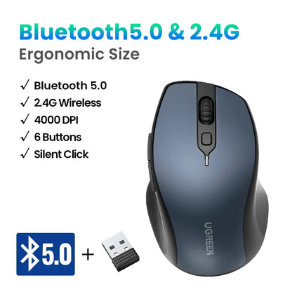 Skorter | Bluetooth 5.0 Ergonomic Wireless Mouse - 6 Mute Buttons