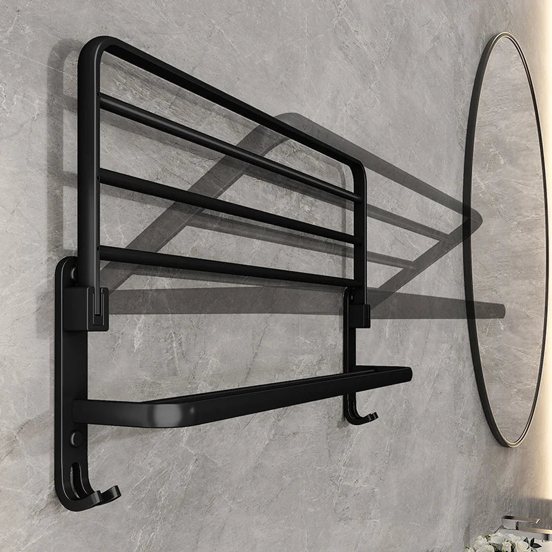 Skorter | EasyFold Black Wall-Mounted Folding Towel Rack – Space-Saving & Stylish Bathroom Storage