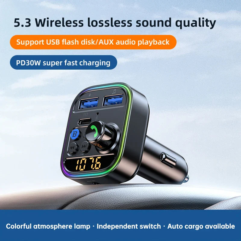 Skorter | Bluetooth 5.3 FM Transmitter Car Kit with Type-C USB Charger