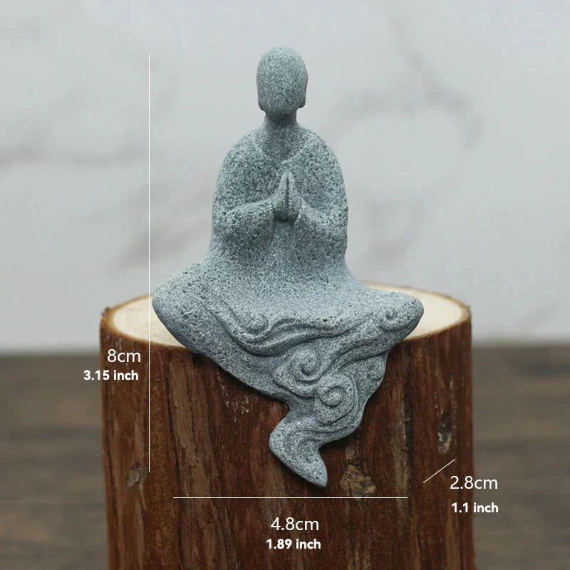 Skorter | Buddha Stone Statue Small Buddhist Monks Tibetan Buddhism Figures Zen Garden Ornament Meditation Home Aquarium Decoration