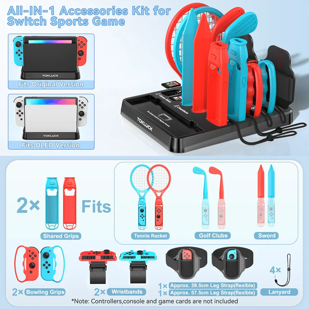 Skorter | All-in-One Sports Game Accessories Kit for Switch/Switch Storage Stand Set