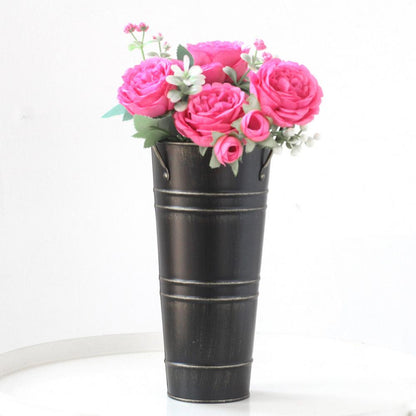 Skorter | Retro Iron Flower Bucket with Handles – Decorative Metal Flower Pot for Home