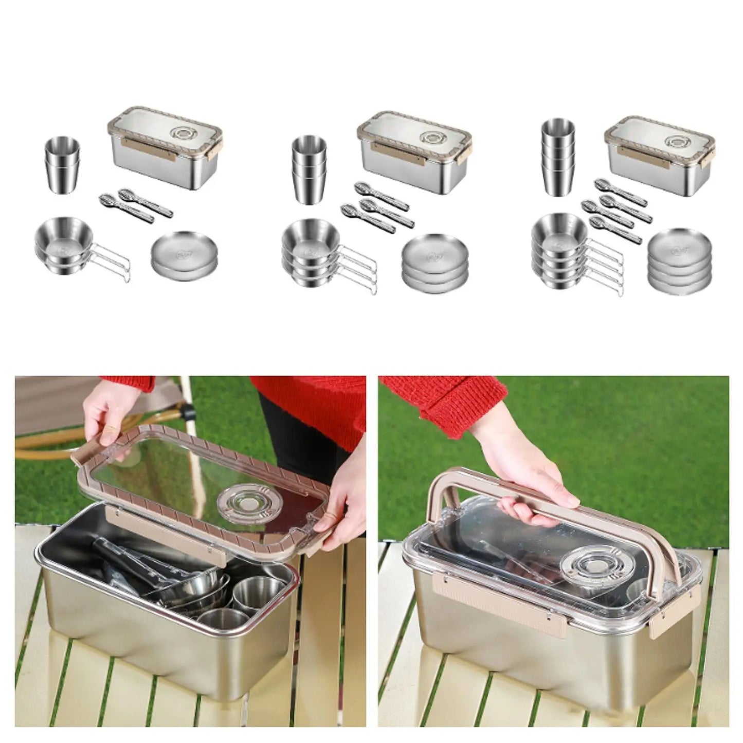 Skorter | Camping Messware Kit Stainless Steel Dinnerware with Storage Box – CampSet