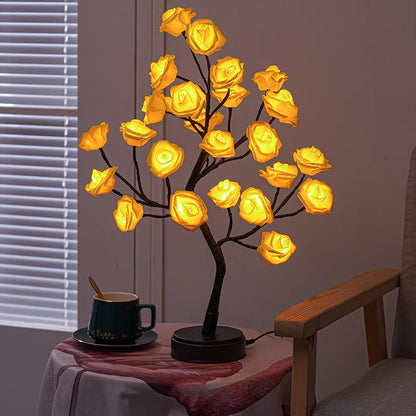 Skorter | RGB Rose Flower Tree Lights 24LED USB Battery Table Lamp Fairy Night Light Home Party Christmas Wedding Bedroom Decoration Gift