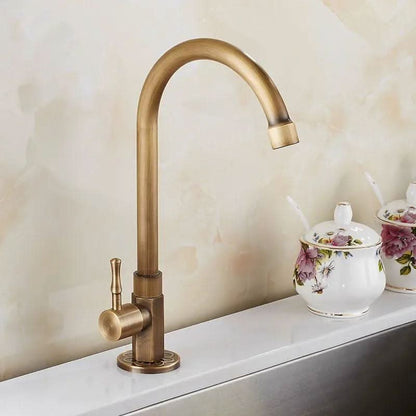 Skorter | Antique Brass Swan Neck Kitchen Faucet