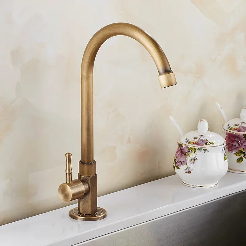 Skorter | Elegant Swan Neck Kitchen Faucets made of Antique Brass