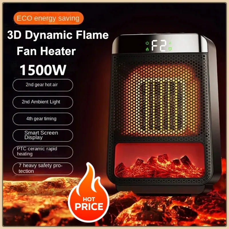 Skorter | 3D Dynamic Flame Electric Heater | 1500W Portable, ECO-Friendly & Fast Heating for Bathroom and Home Use