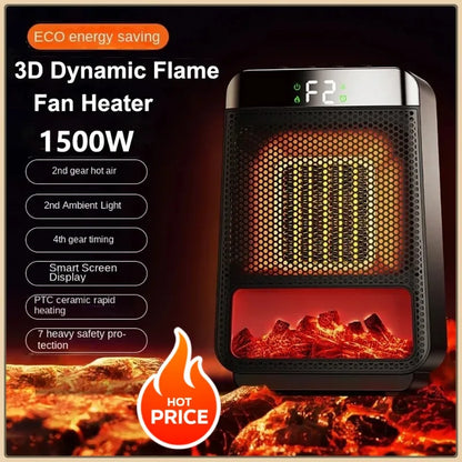 Skorter | 3D Dynamic Flame Electric Heater | 1500W Portable, ECO-Friendly & Fast Heating for Bathroom and Home Use