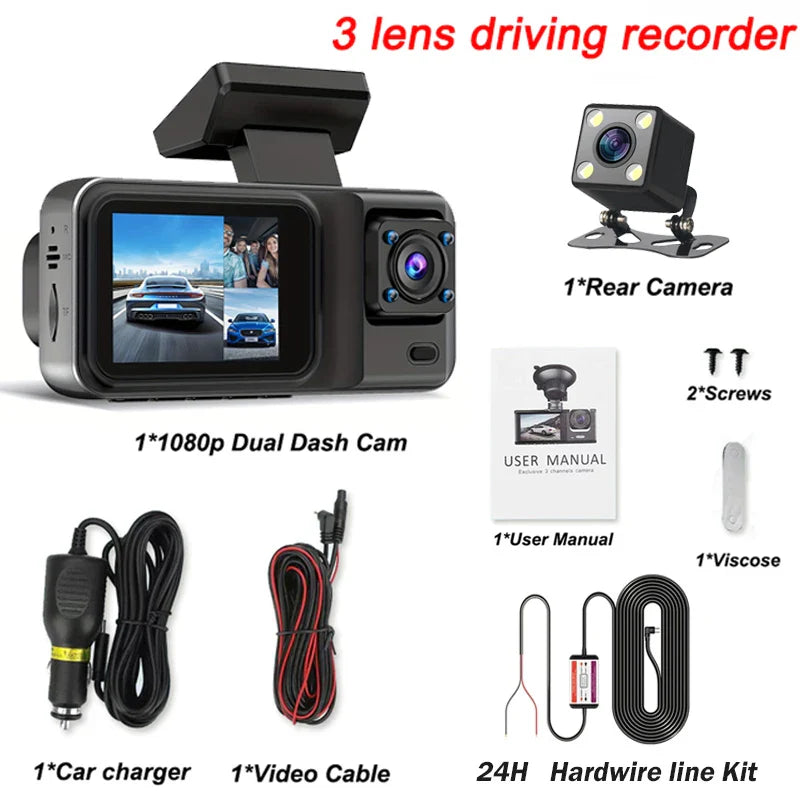 Skorter | 3-Channel 1080P Dash Cam with Rear View Camera & Video Recorder