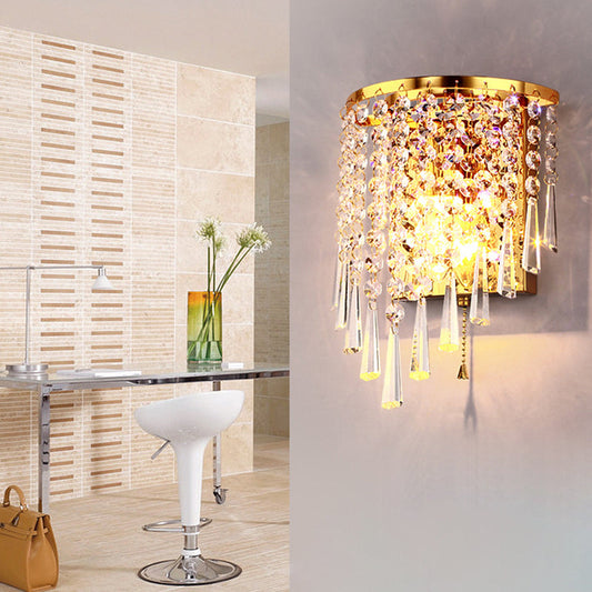 Skorter | Modern lyxig halvrund åttkantig pärlfärgad kristallvägglampa i rostfritt stål med 1 ljus för vardagsrum 