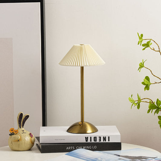 Skorter | Contemporary Scandinavian rechargeable iron fabric cone pleated LED table lamp for bedside