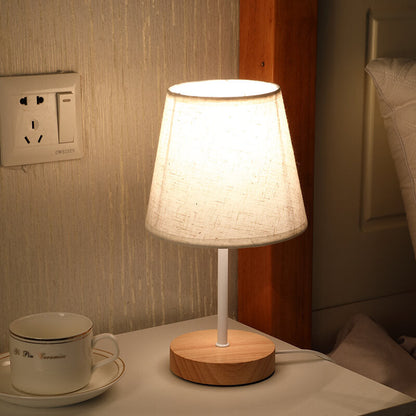 Skorter | Nordic Vintage Fabric Cone Solid Wood LED Table Lamp