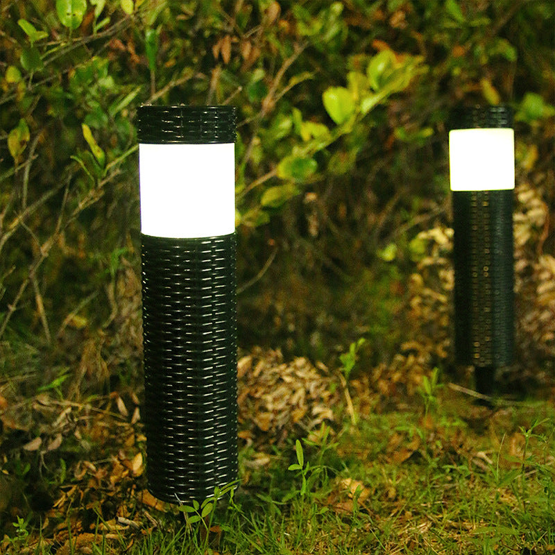 Skorter | Outdoor Solar Rattan Cylindrical LED Garden Lawn In-ground Landscape Light