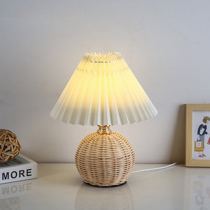 Skorter | RattaLume Nordic LED Table Lamp | Woven Rattan & Foldable Fabric Shade | Mood Light | Decor for the Bedroom