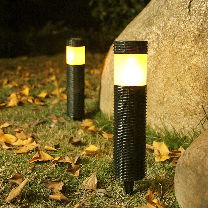 Skorter | Outdoor Solar Rattan Cylindrical LED Garden Lawn In-ground Landscape Light