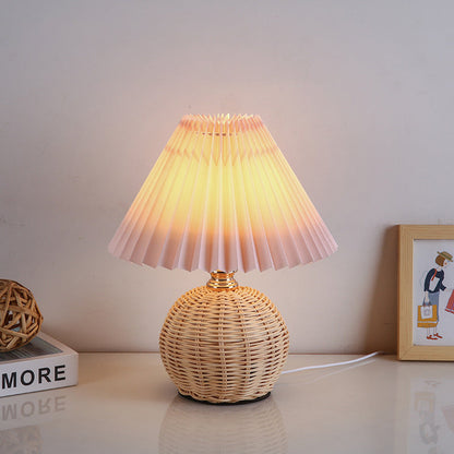 Skorter | RattaLume Nordic LED Table Lamp | Woven Rattan & Foldable Fabric Shade | Mood Light | Decor for the Bedroom