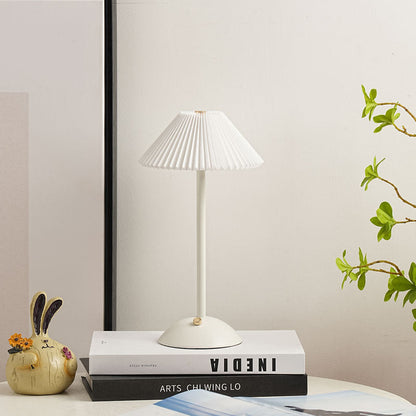 Skorter | Contemporary Scandinavian rechargeable iron fabric cone pleated LED table lamp for bedside