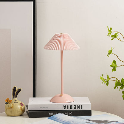Skorter | Contemporary Scandinavian rechargeable iron fabric cone pleated LED table lamp for bedside