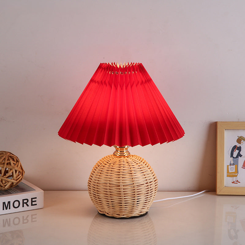 Skorter | RattaLume Nordic LED Table Lamp | Woven Rattan & Foldable Fabric Shade | Mood Light | Decor for the Bedroom
