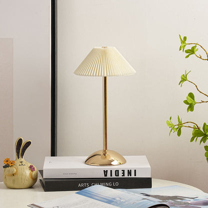 Skorter | Contemporary Scandinavian rechargeable iron fabric cone pleated LED table lamp for bedside
