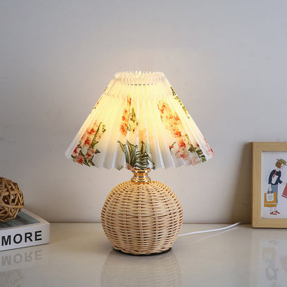 Skorter | RattaLume Nordic LED Table Lamp | Woven Rattan & Foldable Fabric Shade | Mood Light | Decor for the Bedroom