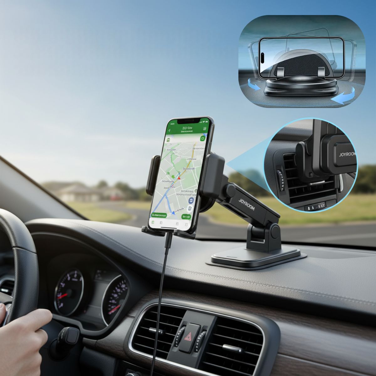 Skorter | 360° Rotating Car Phone Mounts | Phone Holders Adjustable Dashboard & Air Vent Mount for Smartphones, Ideal for Safe Driving and Navigation