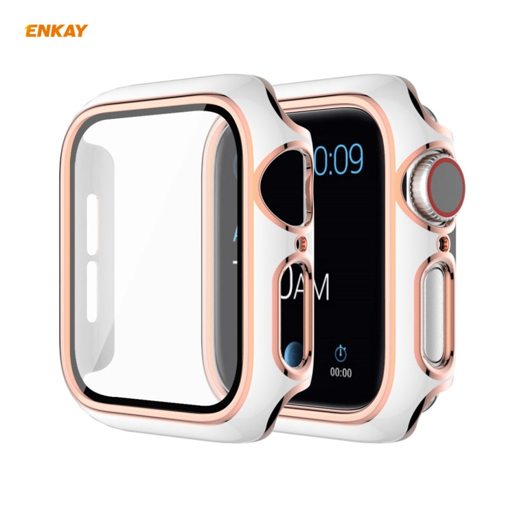 Skorter | ENKAY Hat-Prince Full Protection Electroplated PC Case + Tempered Glass Protection for Apple Watch Series 6 / 5 / 4 / SE 40mm (White+Champagne)