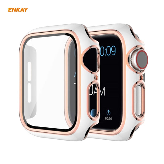 Skorter | ENKAY Hat-Prince Full Protection Electroplated PC Case + Tempered Glass Protection for Apple Watch Series 6 / 5 / 4 / SE 40mm (White+Champagne)