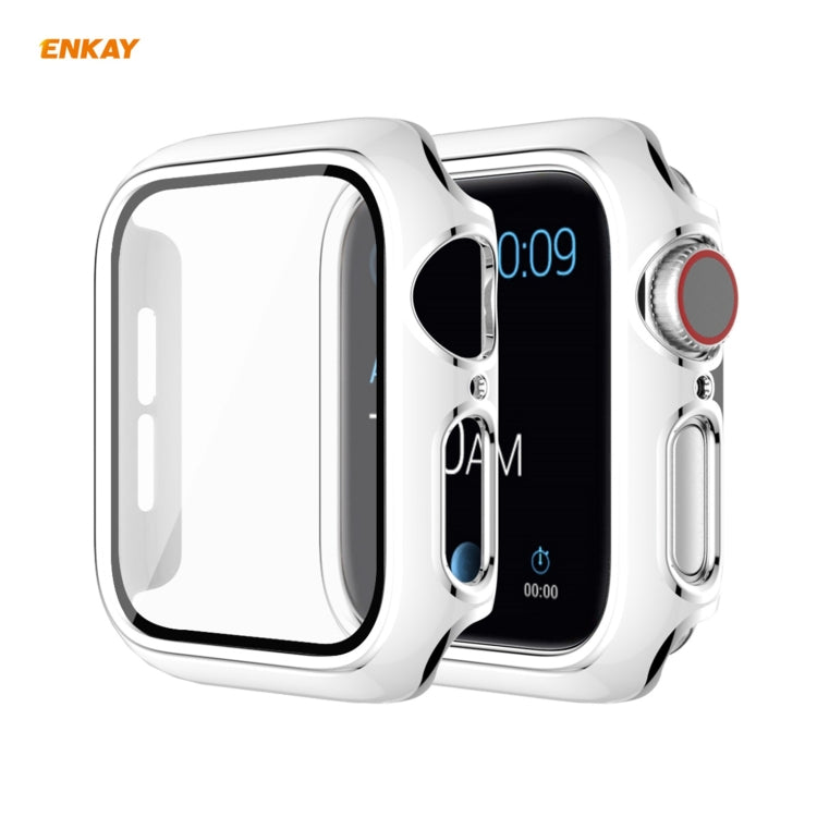 Skorter | ENKAY Hat-Prince Full Protection Electroplated PC Case + Tempered Glass Protection for the Apple Watch Series 6 / 5 / 4 / SE 40mm (White + Silver)