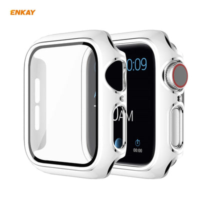 Skorter | ENKAY Hat-Prince Full Protection Electroplated PC Case + Tempered Glass Protection for the Apple Watch Series 6 / 5 / 4 / SE 40mm (White + Silver)