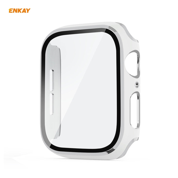 Skorter | ENKAY Hat-Prince Full Protection Electroplated PC Case + Tempered Glass Protection for the Apple Watch Series 6 / 5 / 4 / SE 40mm (White + Silver)