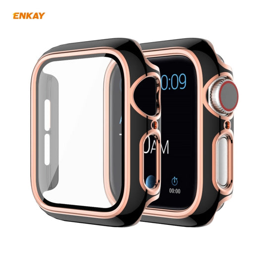 Skorter | ENKAY Hat-Prince Full-coverage electroplated PC case + Tempered glass protection for Apple Watch Series 6 / 5 / 4 / SE 40mm (Black+Champagne)