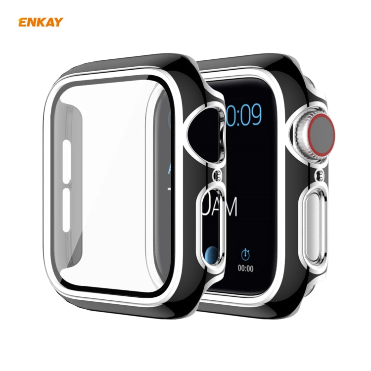 Skorter | ENKAY Hat-Prince Full Protection Electroplated PC Case + Tempered Glass Protection for Apple Watch Series 6 / 5 / 4 / SE 40mm (Black+Silver)