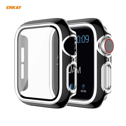 Skorter | ENKAY Hat-Prince Full Protection Electroplated PC Case + Tempered Glass Protection for Apple Watch Series 6 / 5 / 4 / SE 40mm (Black+Silver)