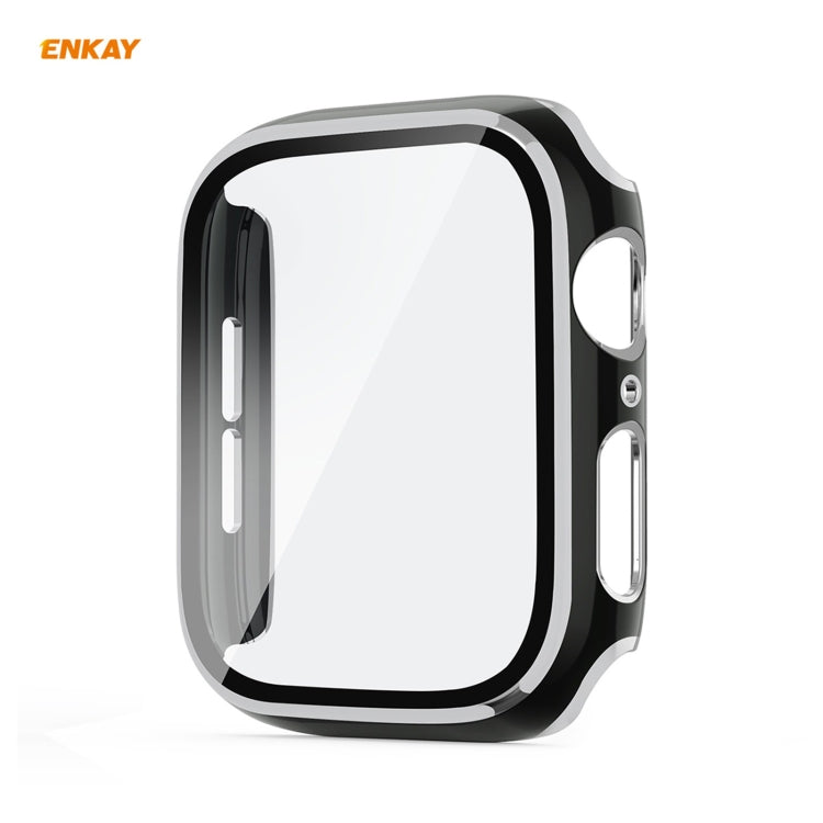 Skorter | ENKAY Hat-Prince Full Protection Electroplated PC Case + Tempered Glass Protection for Apple Watch Series 6 / 5 / 4 / SE 40mm (Black+Silver)