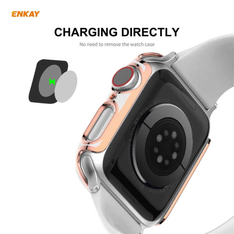 Skorter | ENKAY Hat-Prince Full Protection Electroplated PC Case + Tempered Glass Protection for Apple Watch Series 6 / 5 / 4 / SE 40mm (Black+Silver)