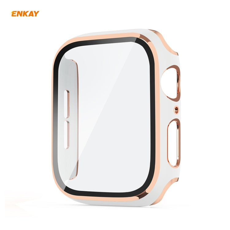 Skorter | ENKAY Hat-Prince Full Protection Electroplated PC Case + Tempered Glass Protection for Apple Watch Series 6 / 5 / 4 / SE 44mm (White + Champagne)