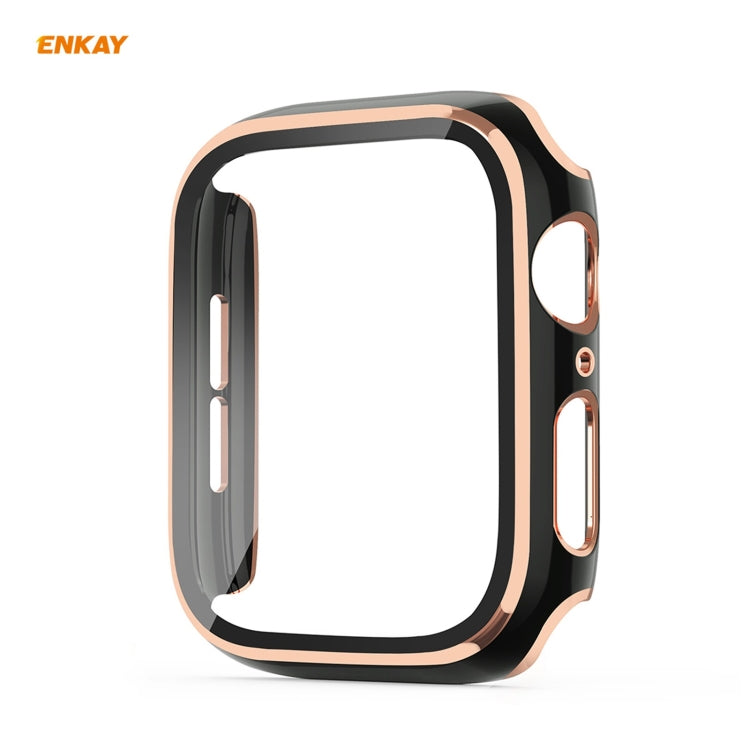 Skorter | ENKAY Hat-Prince Full Protection Electroplated PC Case + Tempered Glass Protection for Apple Watch Series 6 / 5 / 4 / SE 44mm (Black+Champagne)