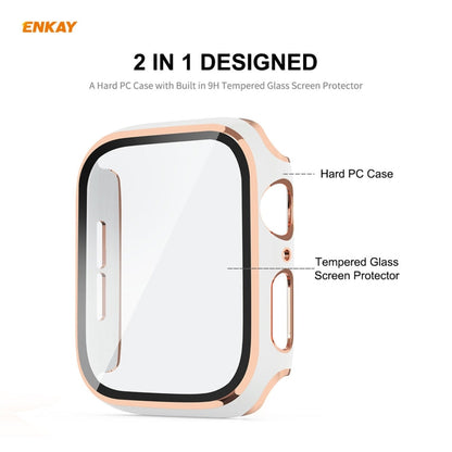 Skorter | ENKAY Hat-Prince Full Protection Electroplated PC Case + Tempered Glass Protection for Apple Watch Series 6 / 5 / 4 / SE 44mm (White + Champagne)