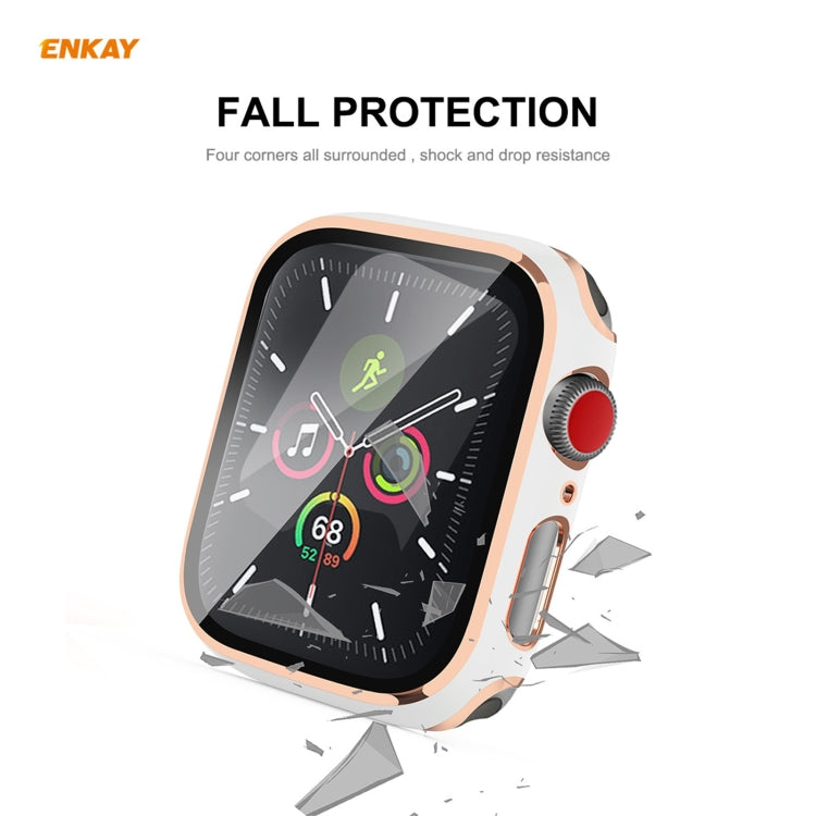 Skorter | ENKAY Hat-Prince Complete coverage electroplated PC case + tempered glass protection for Apple Watch Series 6 / 5 / 4 / SE 44mm (Black+Silver)